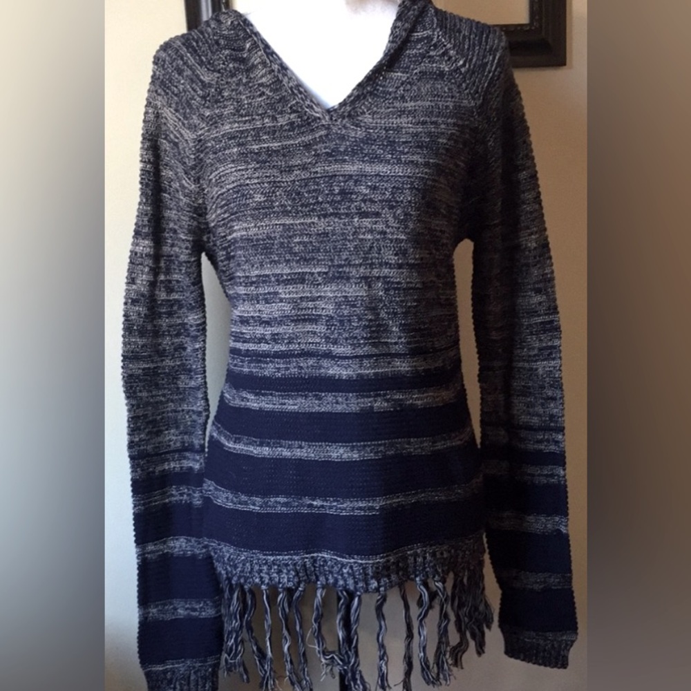 E & M Blue Knit Hoodie Sweater Size S
